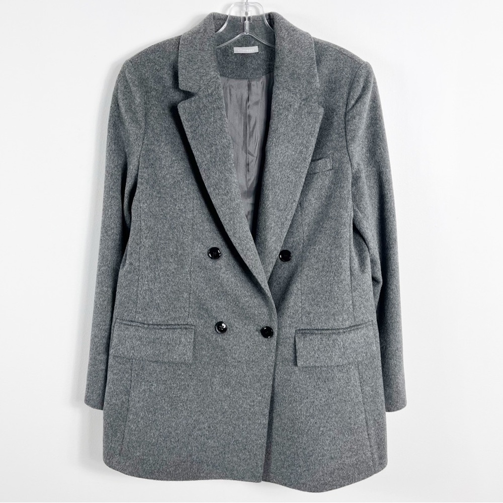 12 Storeez Wool Pleated Double Breasted Blazer Jacket Size Small Charcoal Gray